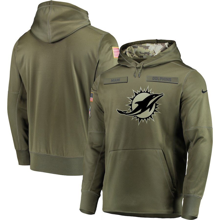 Men Miami Dolphins Nike Olive Salute To Service KO Performance Hoodie Green